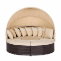 round shape wicker furniture PE rattan beach day bed with canopy